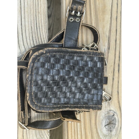Sacchetto by Tokyobay Biker Themed Black Mini Crossbody Bag Distressed 4x6 Inch - Picture 8 of 11